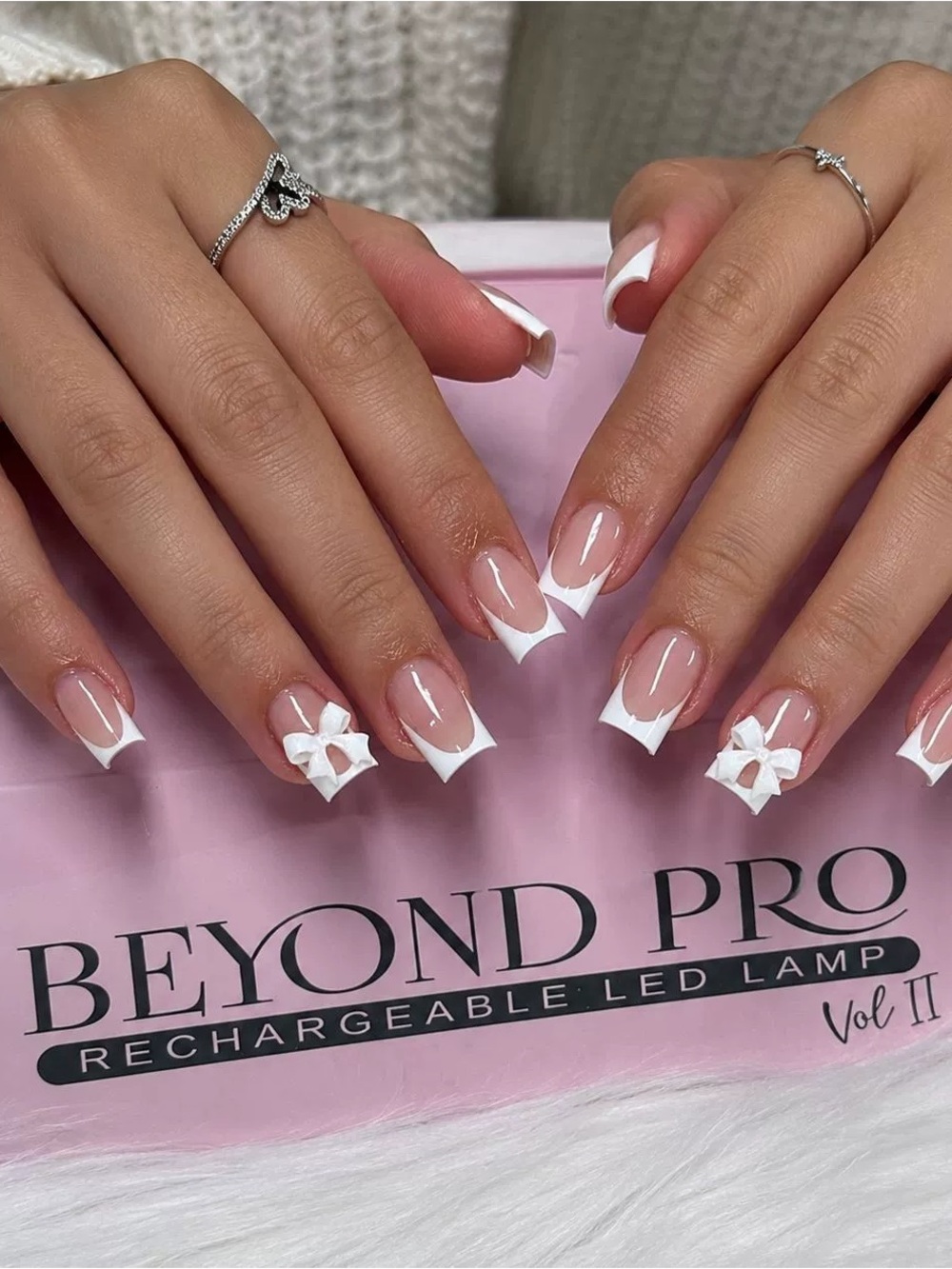 Beyond Pro White French Tip Press-On Nails with 3D Bows